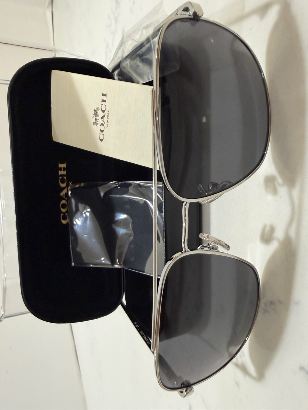 Coach Silver Frame Dark Gray Lens Aviator Sunglasses - Picture 4 of 10